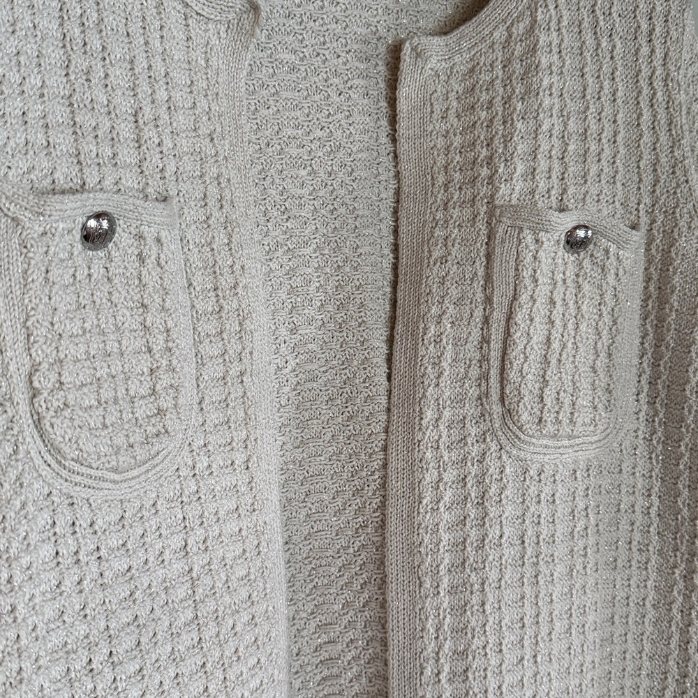 Talbots plus open front classic knit cotton cardigan sweater with silver buttons - Picture 4 of 9